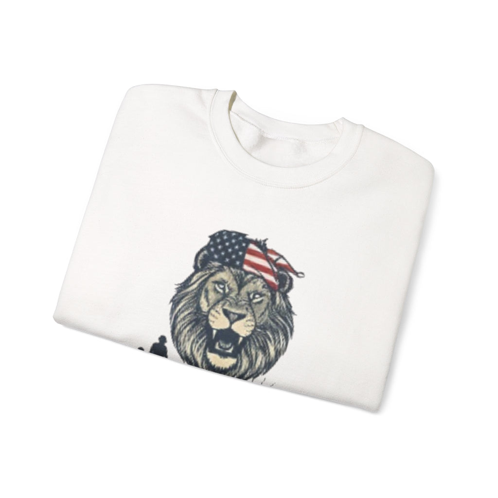 Crewneck Sweatshirt — Raising Lions Not Sheep Patriotic Lion Family Graphic