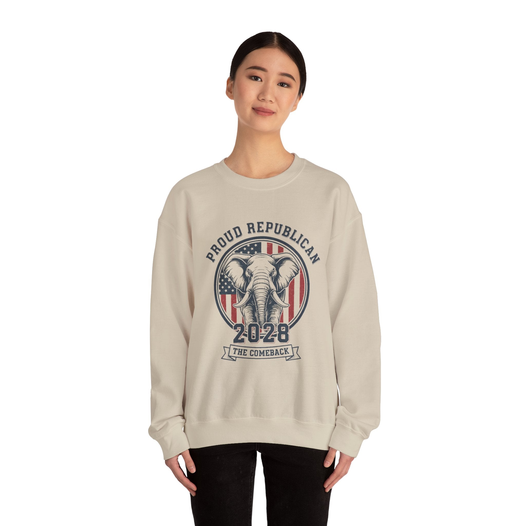 Republican 2028 Crewneck Sweatshirt — "Proud Republican" Elephant Patriotic Design