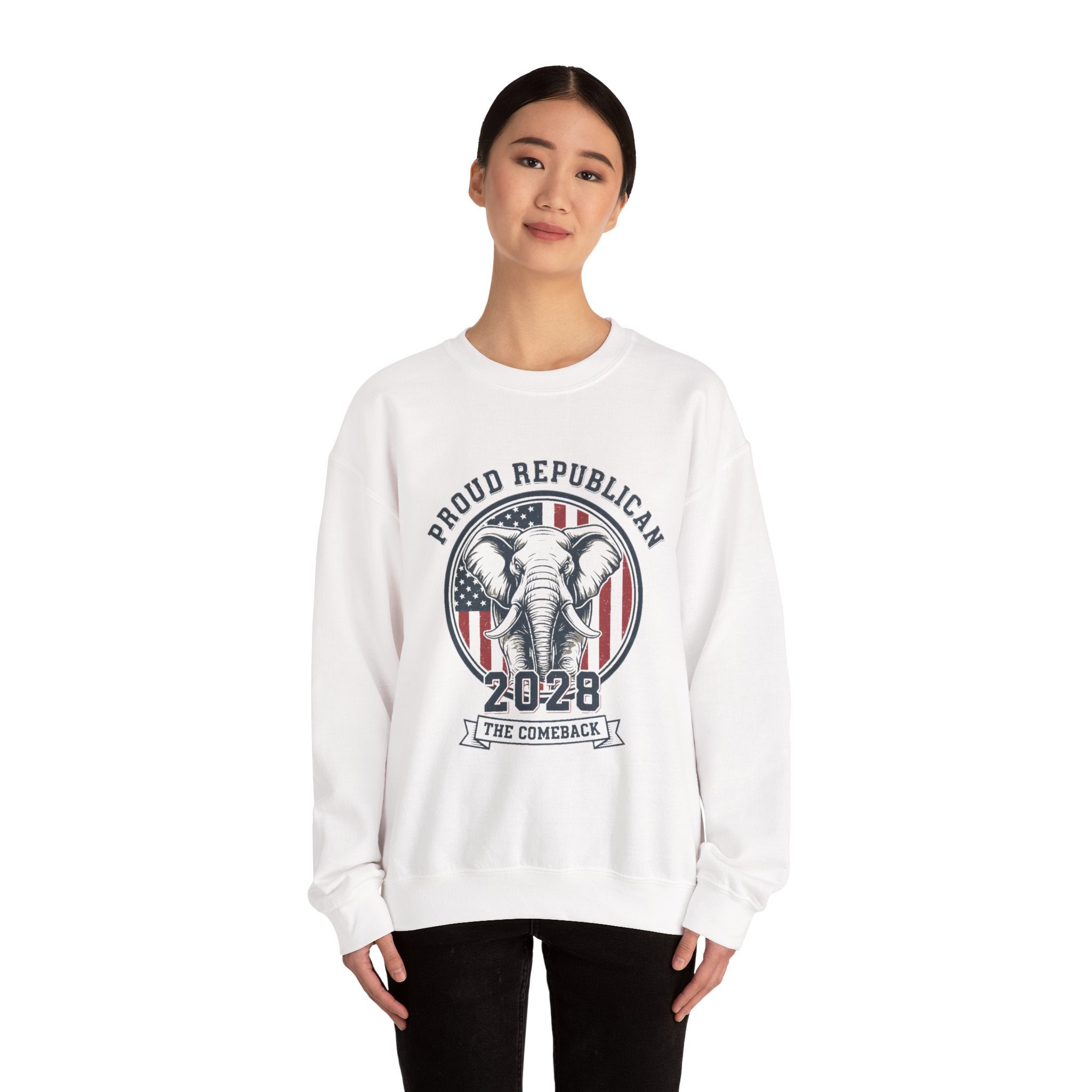 Republican 2028 Crewneck Sweatshirt — "Proud Republican" Elephant Patriotic Design