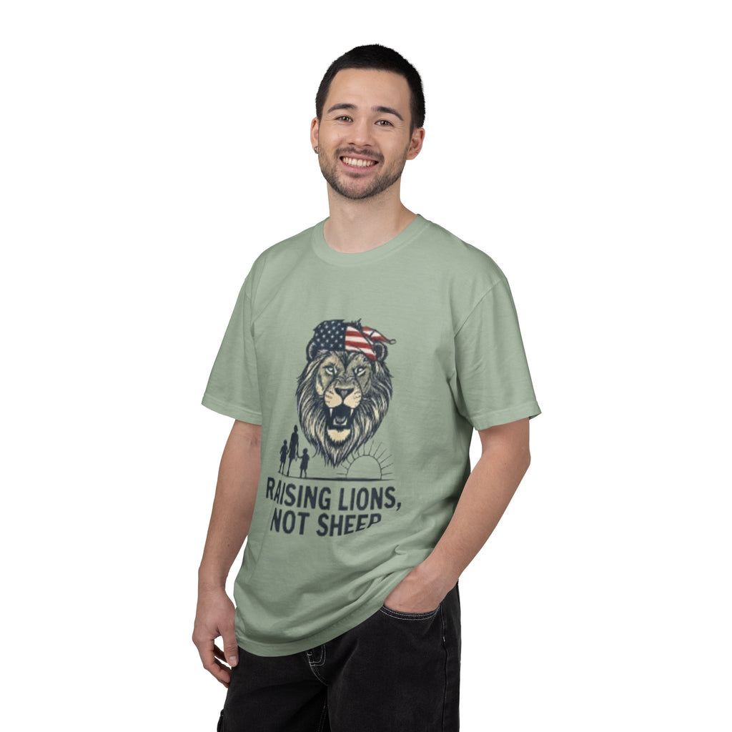Raising Lions Not Sheep T-Shirt — Patriotic Lion Family Tee
