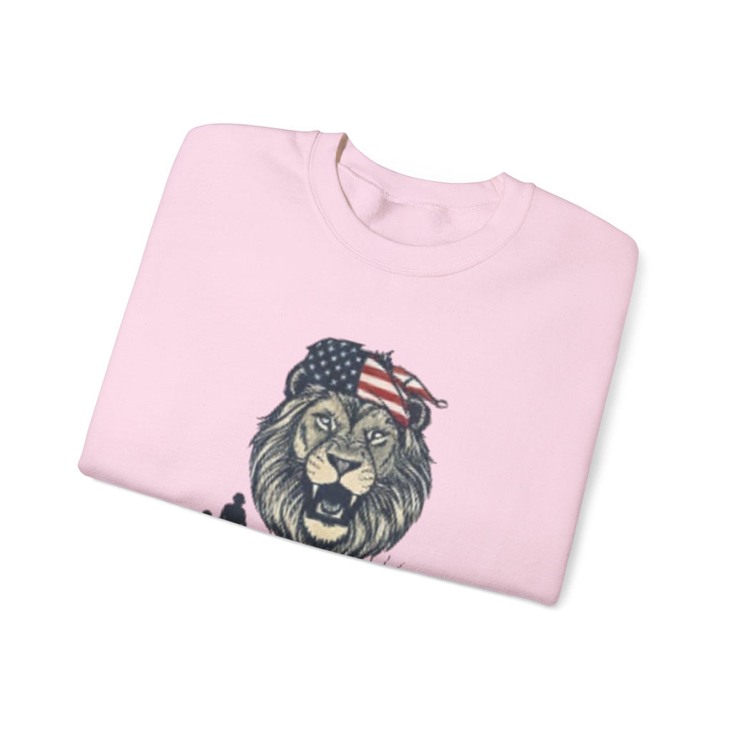 Crewneck Sweatshirt — Raising Lions Not Sheep Patriotic Lion Family Graphic