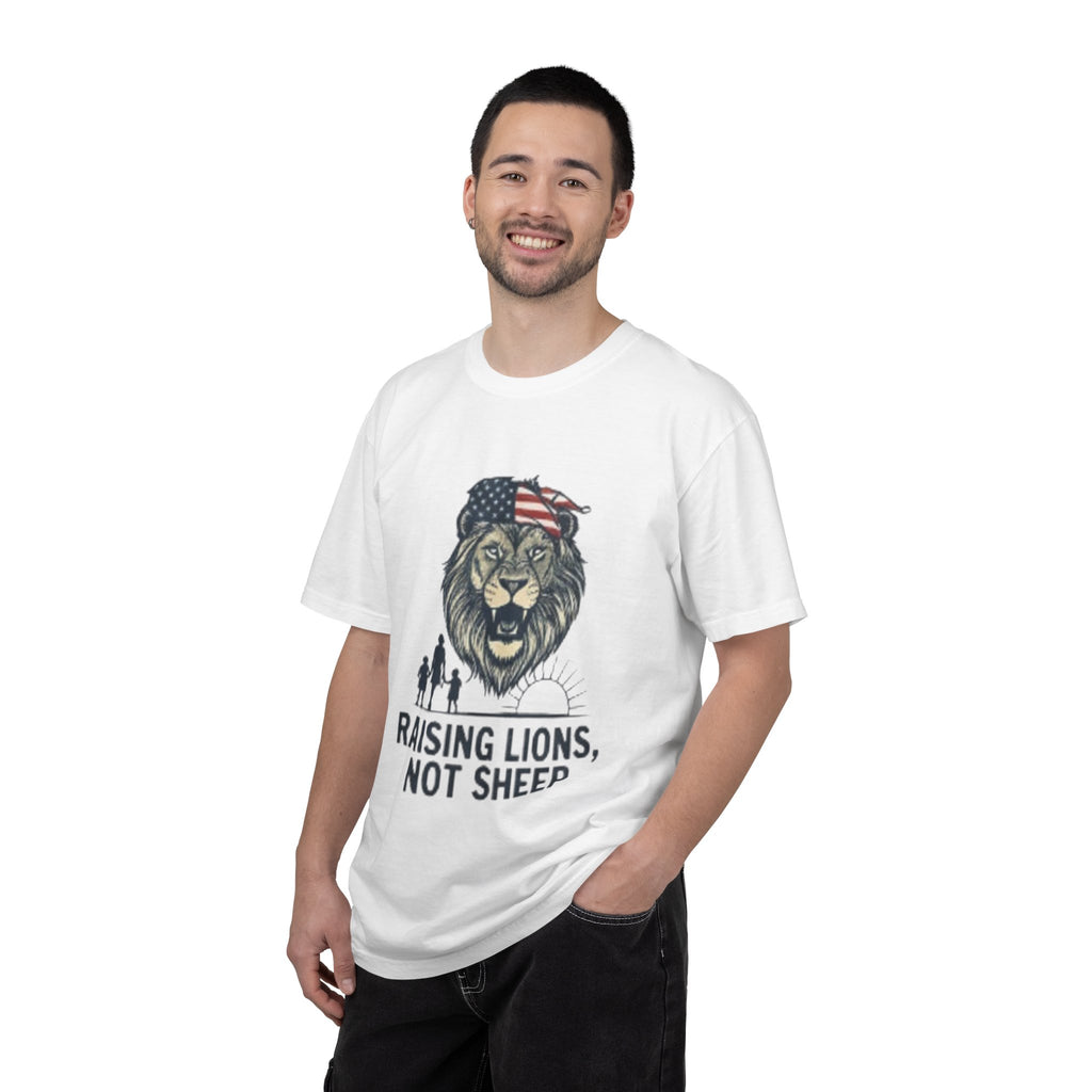 Raising Lions Not Sheep T-Shirt — Patriotic Lion Family Tee