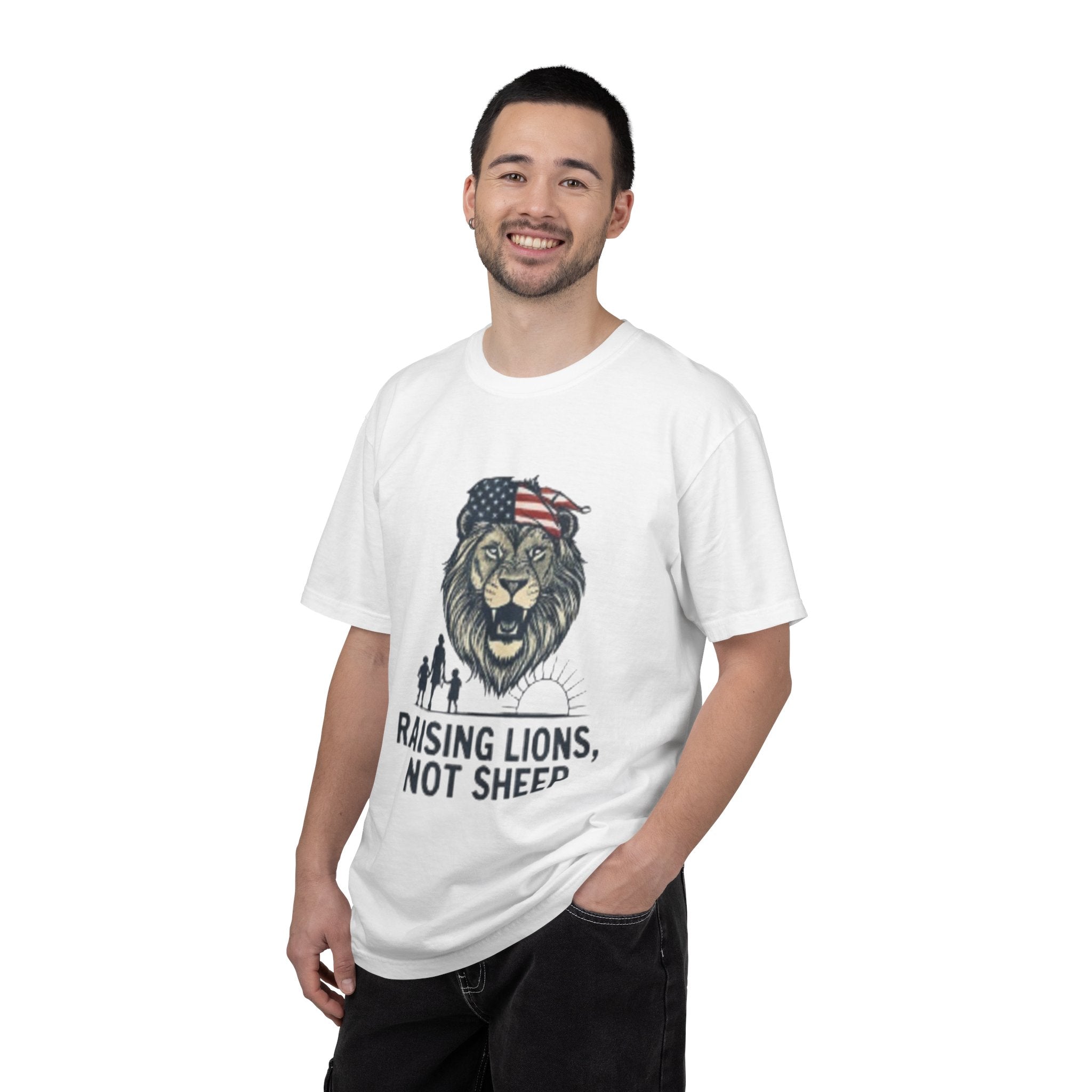 Raising Lions Not Sheep T-Shirt — Patriotic Lion Family Tee