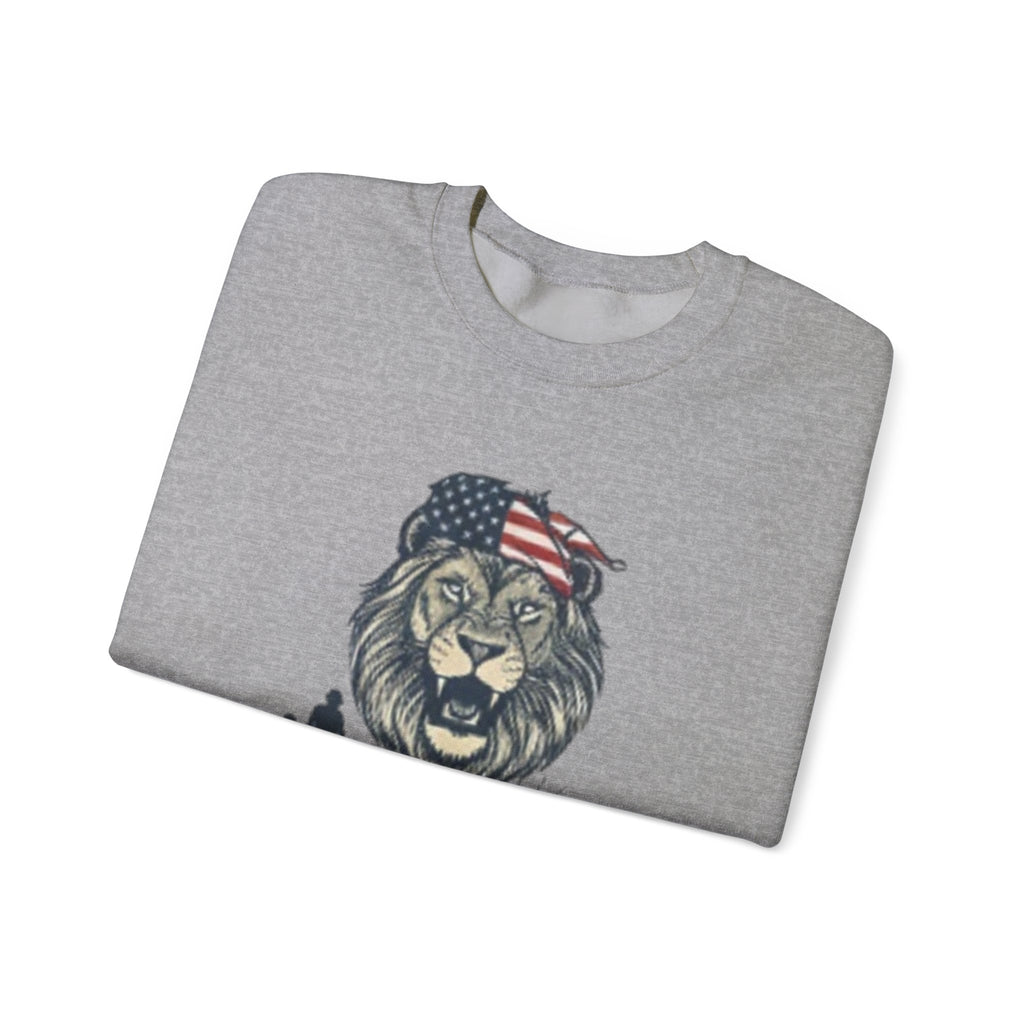 Crewneck Sweatshirt — Raising Lions Not Sheep Patriotic Lion Family Graphic