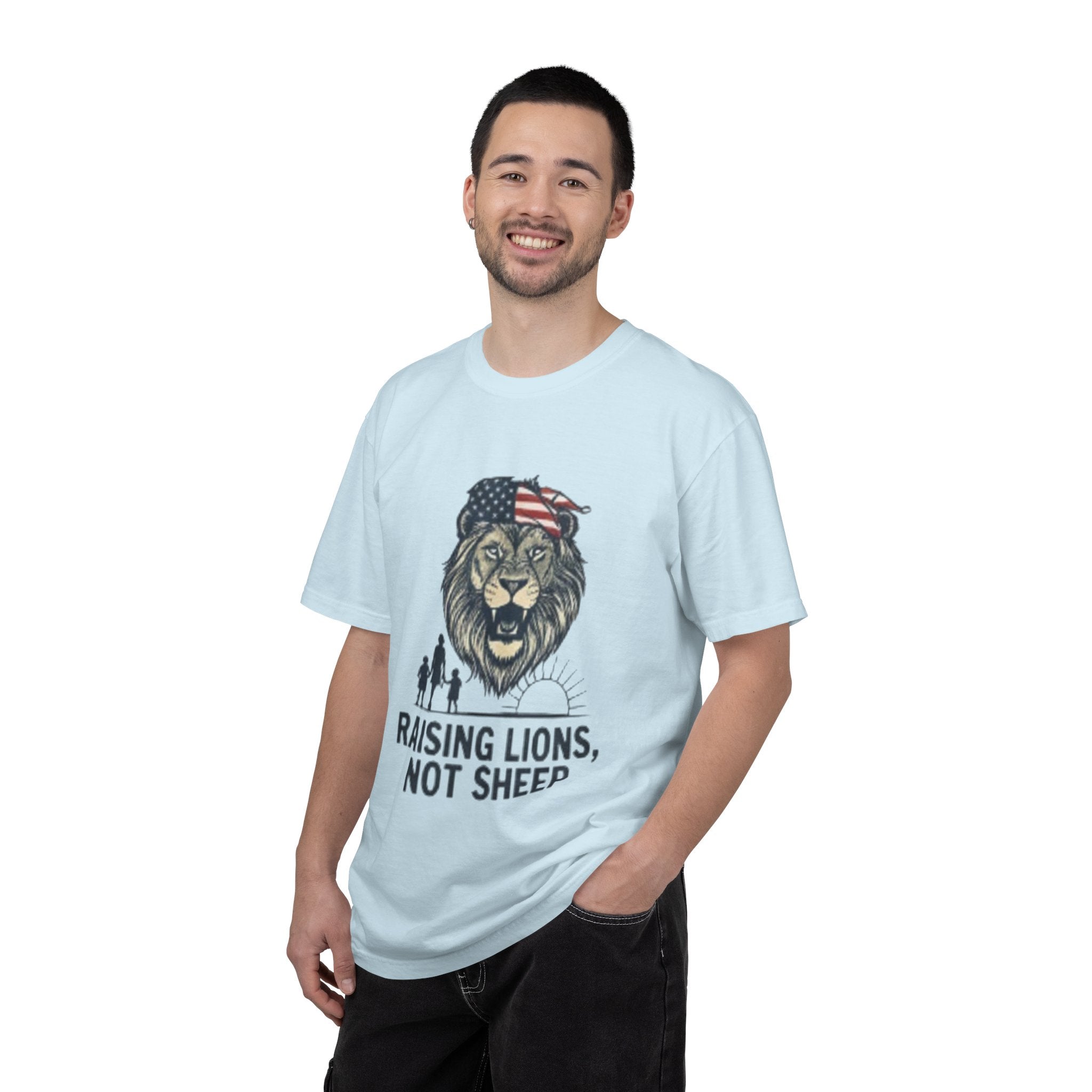 Raising Lions Not Sheep T-Shirt — Patriotic Lion Family Tee