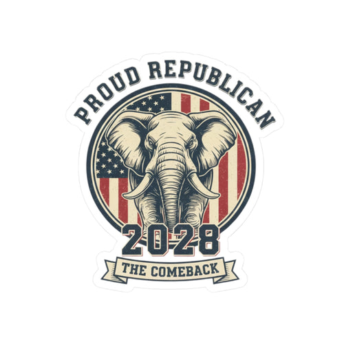 Proud Republican 2028 Kiss-Cut Sticker — Elephant Flag Political Decal
