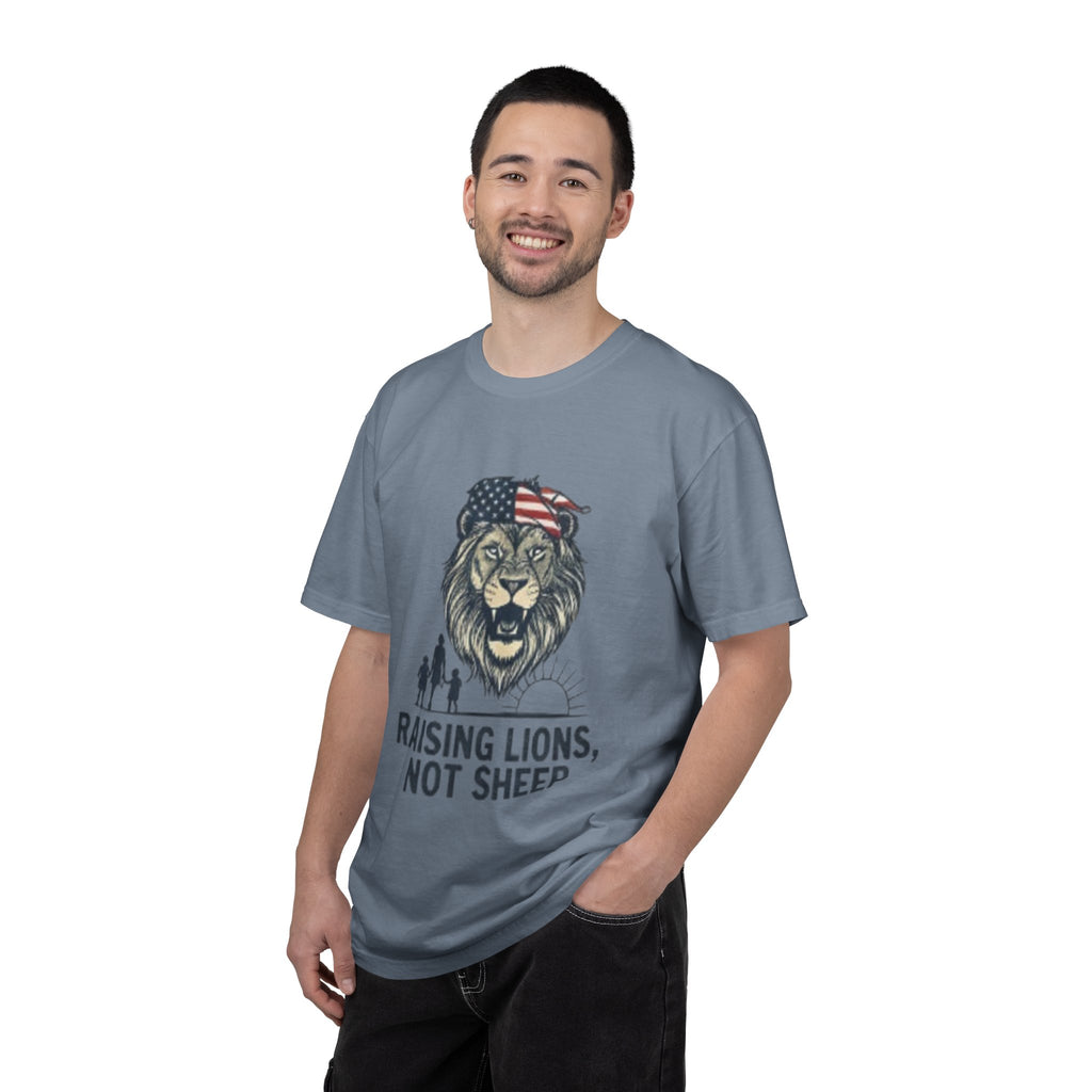 Raising Lions Not Sheep T-Shirt — Patriotic Lion Family Tee