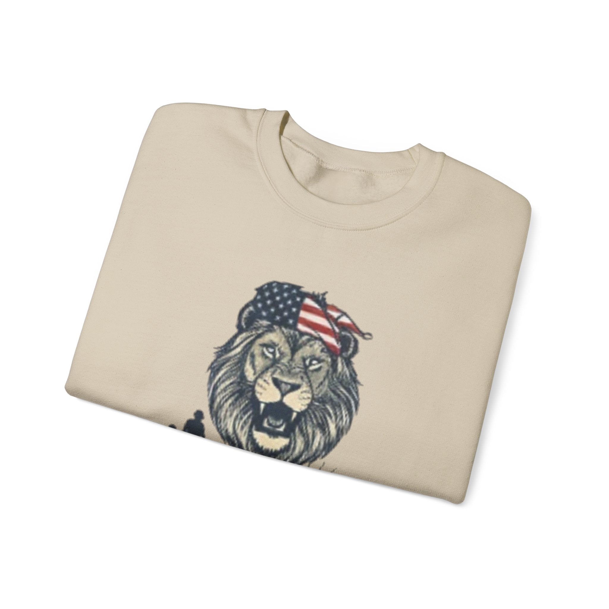 Crewneck Sweatshirt — Raising Lions Not Sheep Patriotic Lion Family Graphic
